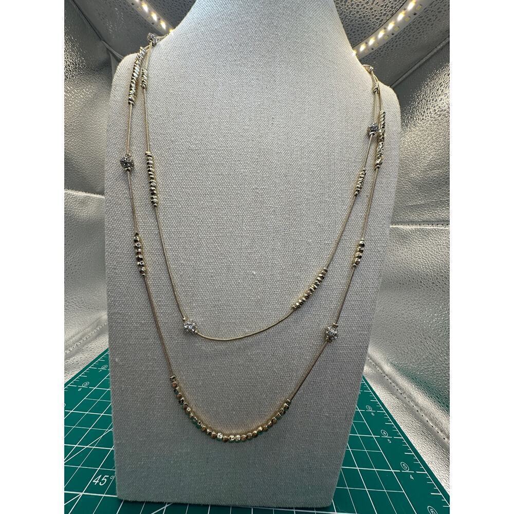Chico’s Hexie Multi Strand Gold Tone Necklace with Shimmering‎ Beads